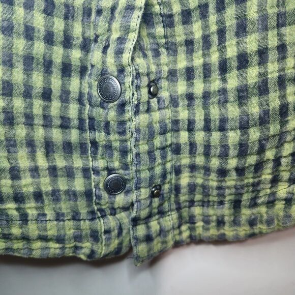 Free People Women’s XS Green Plaid Snap Button Down Shirt Western Grunge Boho - Picture 5 of 12